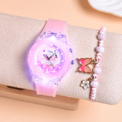 2pcs Girls' Butterfly Watches Set Silica Gel Strap & Plastic Case