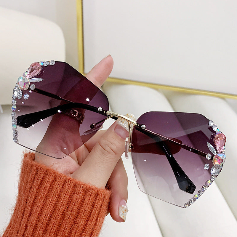 Oversized Rhinestone Sunglasses UV Protection Shades Eyeglasses