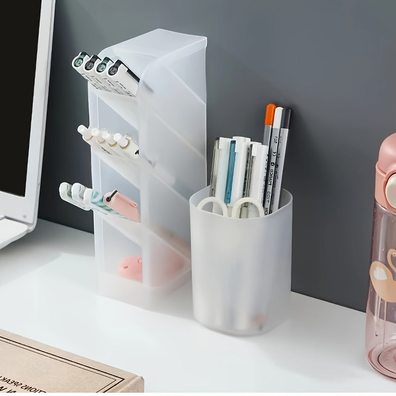 360 Rotating Pen & Brush Holder Frosted Desktop Storage