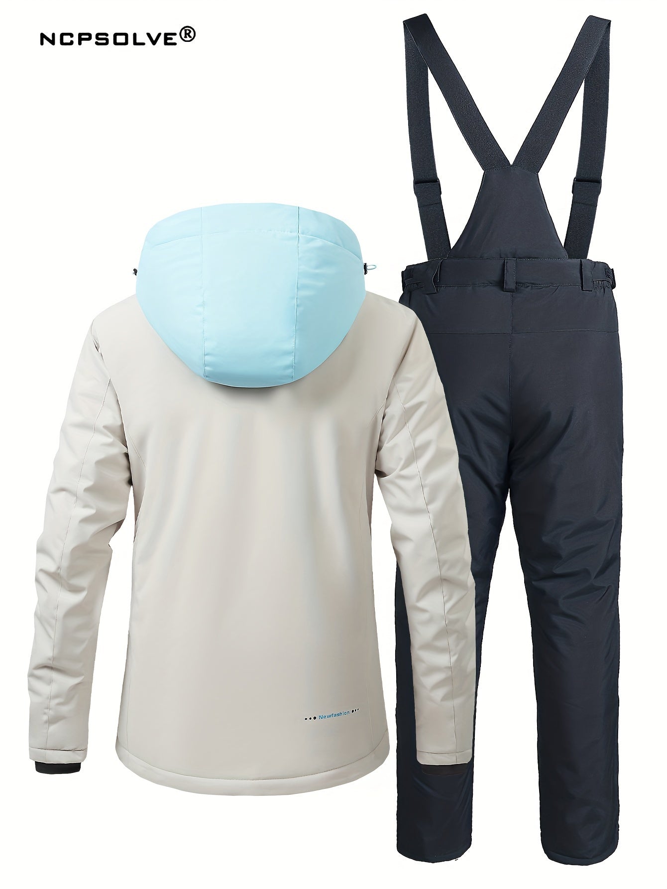 Letter Pattern Ski Set Zip Pocket Hooded Jacket & Suspender Trouser Suit