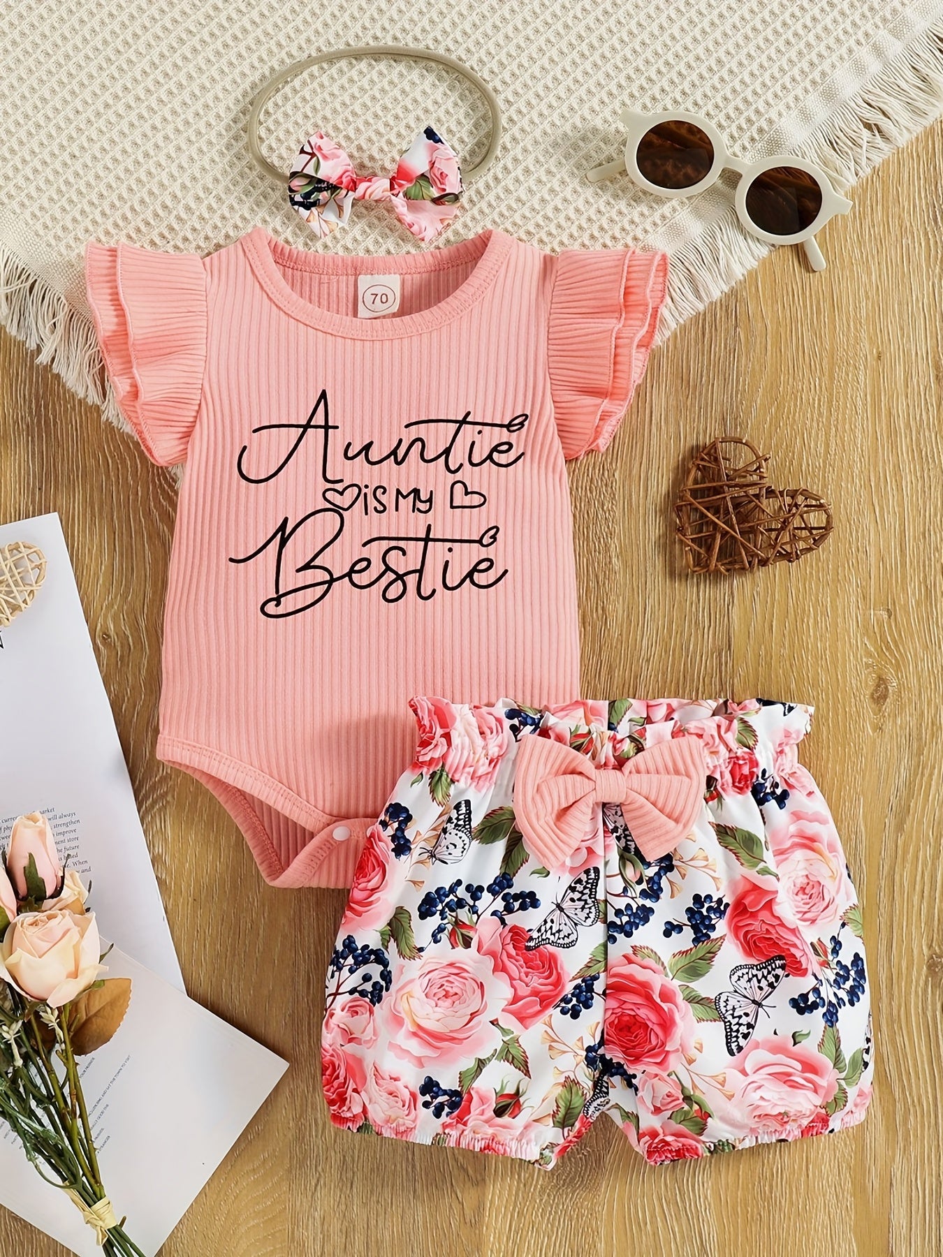 Baby Girls Auntie Is My Bestie Ruffle Onesie Set