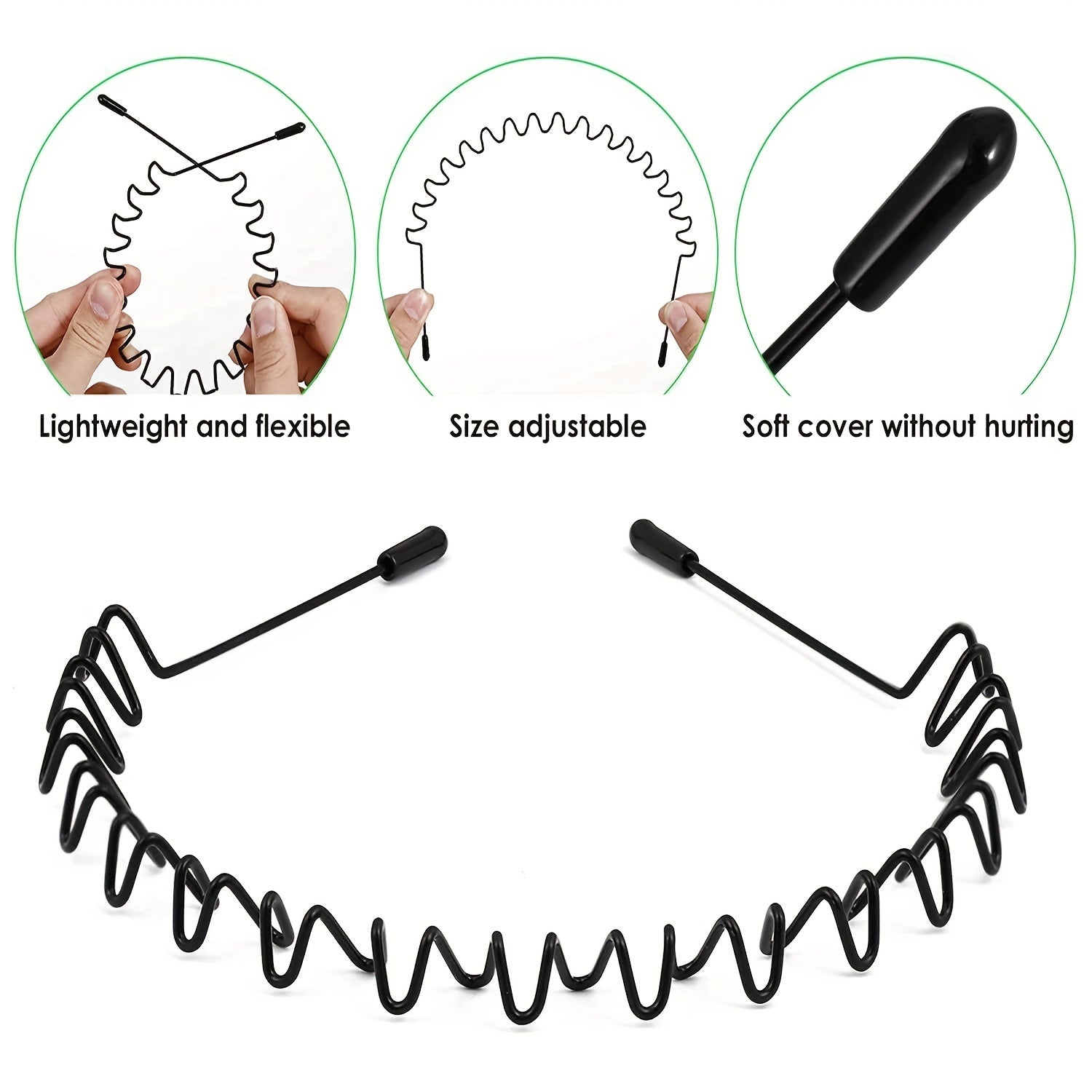 5pcs Elastic Wavy Spring Wave Hair Band Metal Hair Hoop Sport Hair Band