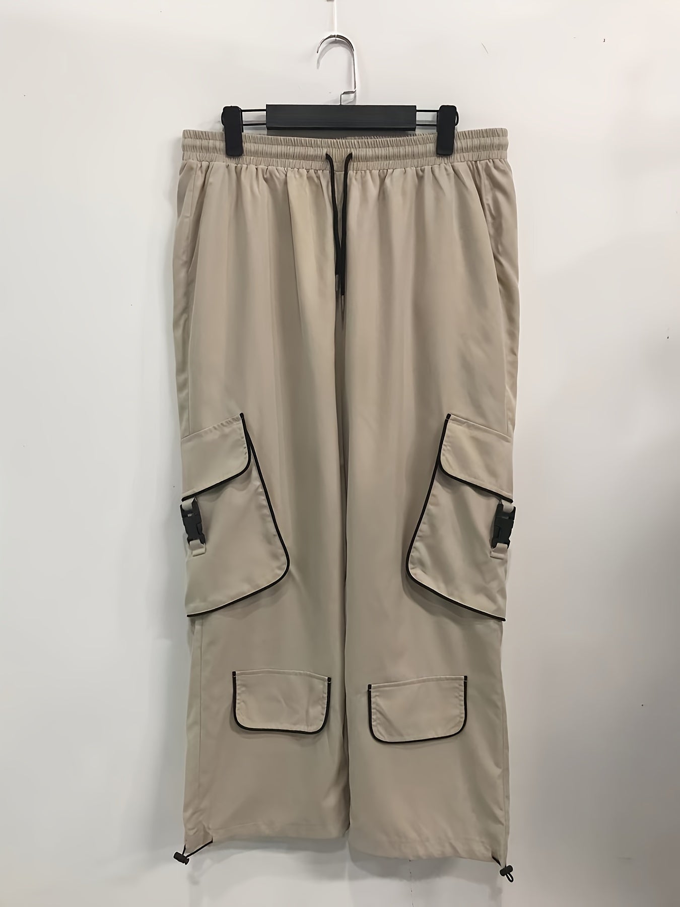  Solid High Rise Wide Leg Cargo Trousers