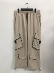  Solid High Rise Wide Leg Cargo Trousers