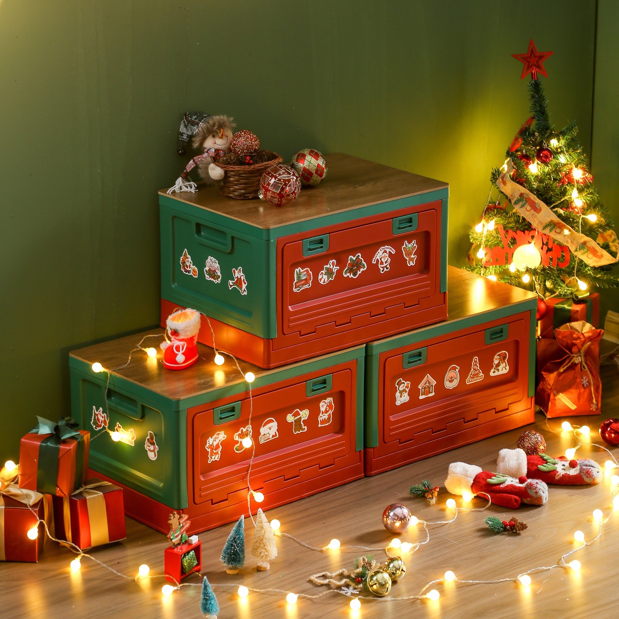 Christmas Style Storage Box Large Capacity Folding Storage Bin