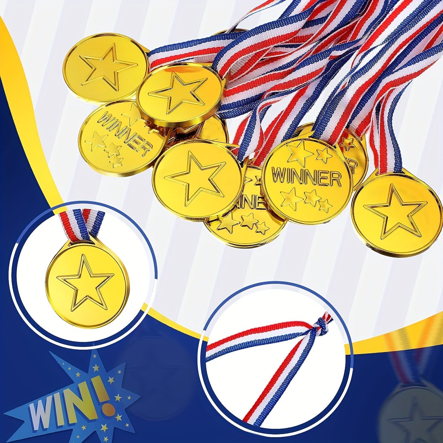 Plastic Winner Award Medals For Kids - Olympic Style Medals With Neck Ribbon