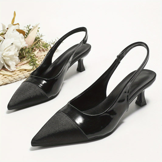 Women's Cap Toe Kitten Heels Slingback Sandals