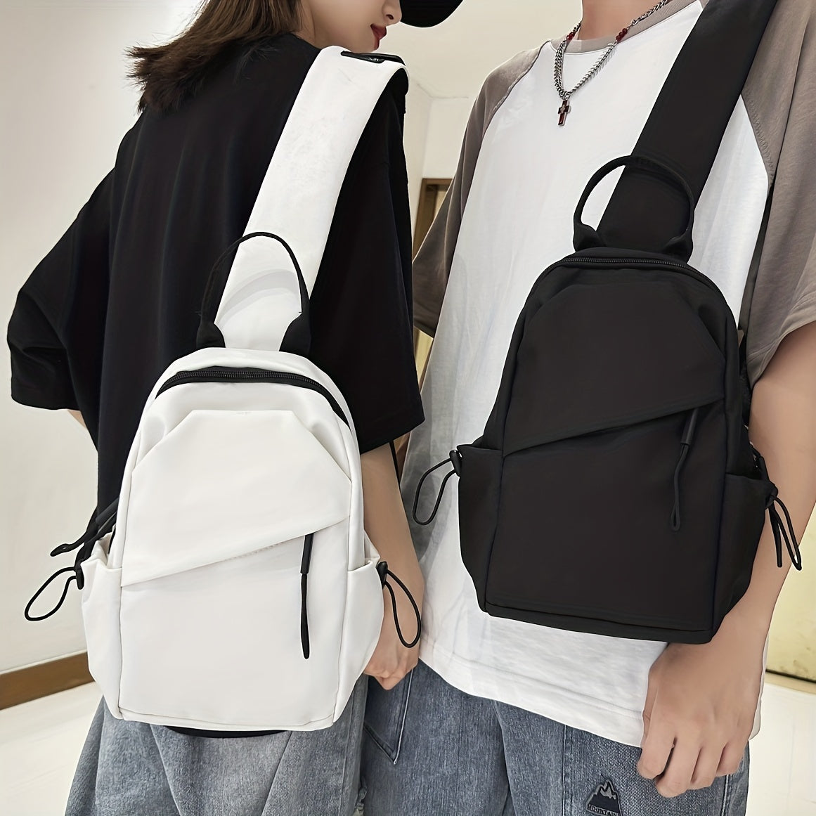 Large Capacity Sling Bag Nylon Zipper Crossbody Bag Casual Shoulder Purse