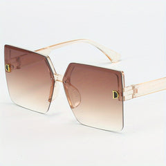 Oversized Rimless Square Sunglasses Gradient Lens UV400