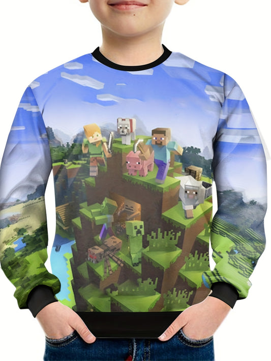 Teens 3D Print Sweatshirt Kids Casual Pullover Building Block Graphic