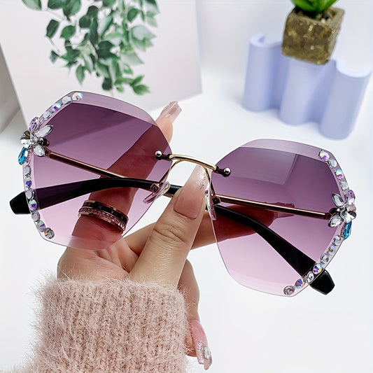 Ombre Lens Sunglasses Rhinestone Decor Glasses UV Blocking