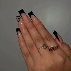 Pink Coffin Nails with Tip and Heart Acrylic Press On Nails