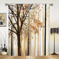 Autumn Maple Leaf Printed Curtains Rod Pocket Polyester Material