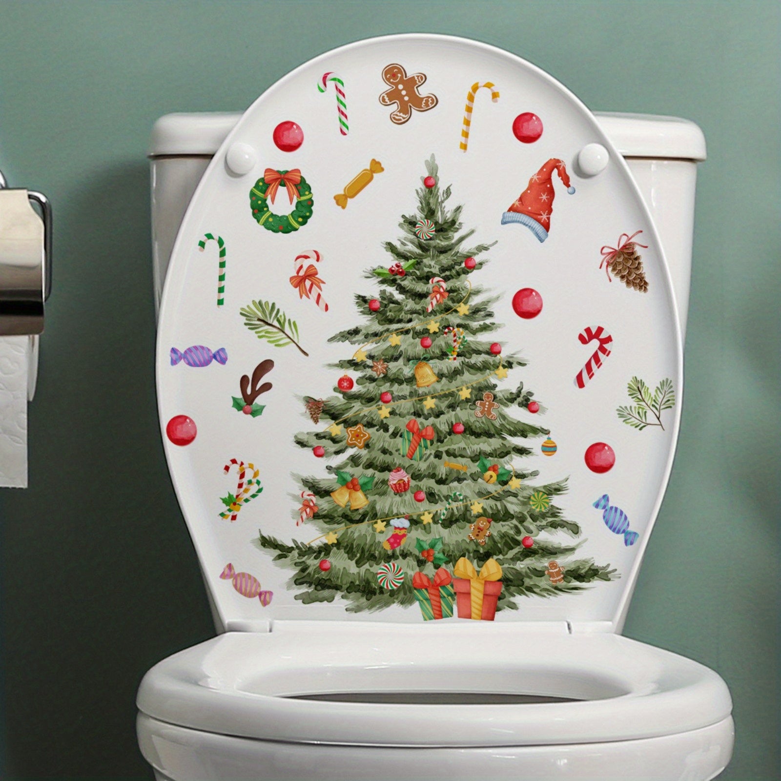 Christmas Tree Toilet Lid Decal Self Adhesive Wall Sticker Bathroom Decor