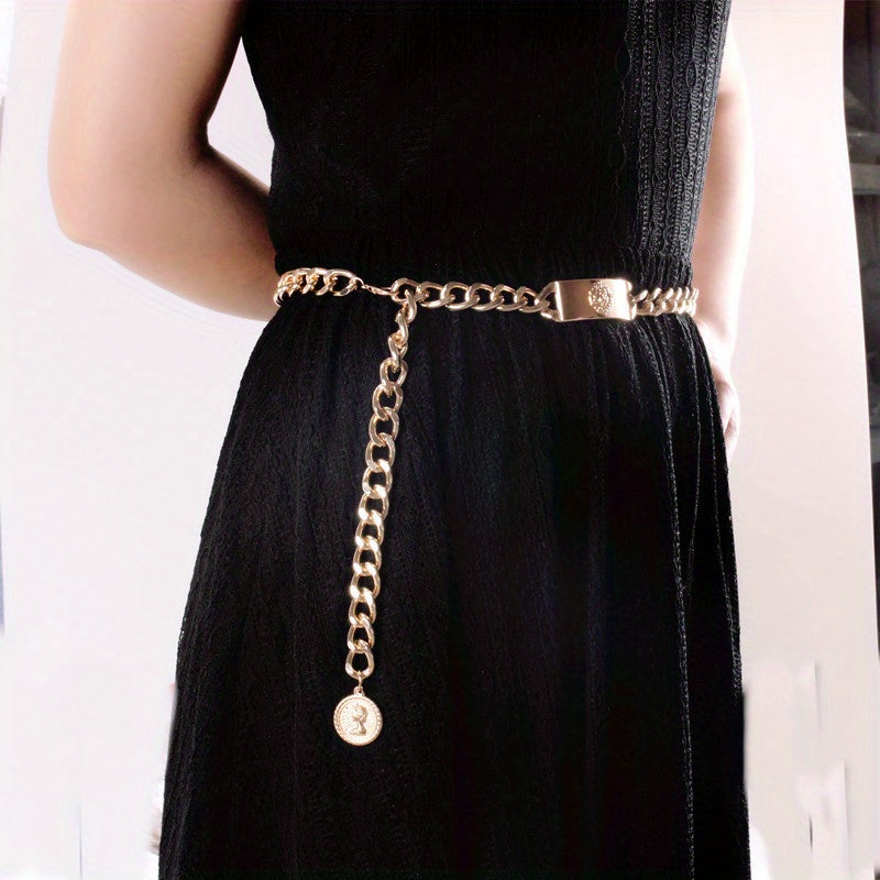 Vintage Lion Head Waist Chain Golden Metal Chain Belt Punk Body Jewel