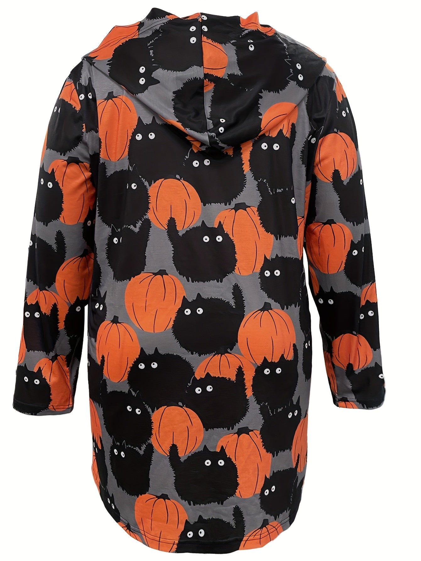  Halloween Cat Print Hooded Cardigan