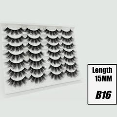 14 Pairs Fluffy False Eyelashes 15mm Long Dramatic Faux Mink Strip 3D Lashes