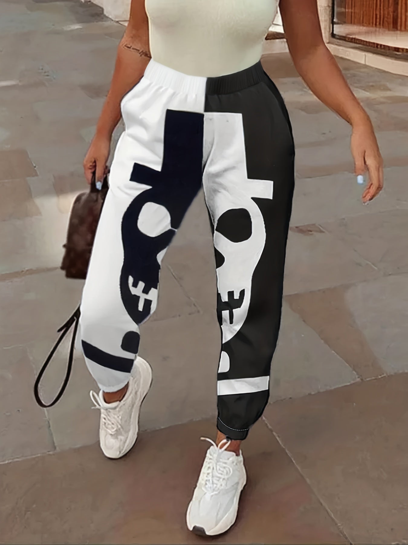  Halloween Sporty Pants Women's Plus Colorblock Skull Print