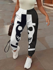  Halloween Sporty Pants Women's Plus Colorblock Skull Print