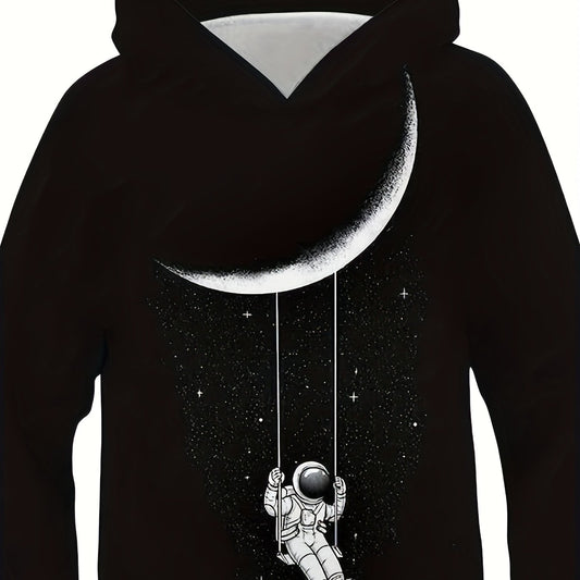 Funny Astronaut Moon Boys Casual Pullover Hoodies Kids Sweatshirt Spring Fall