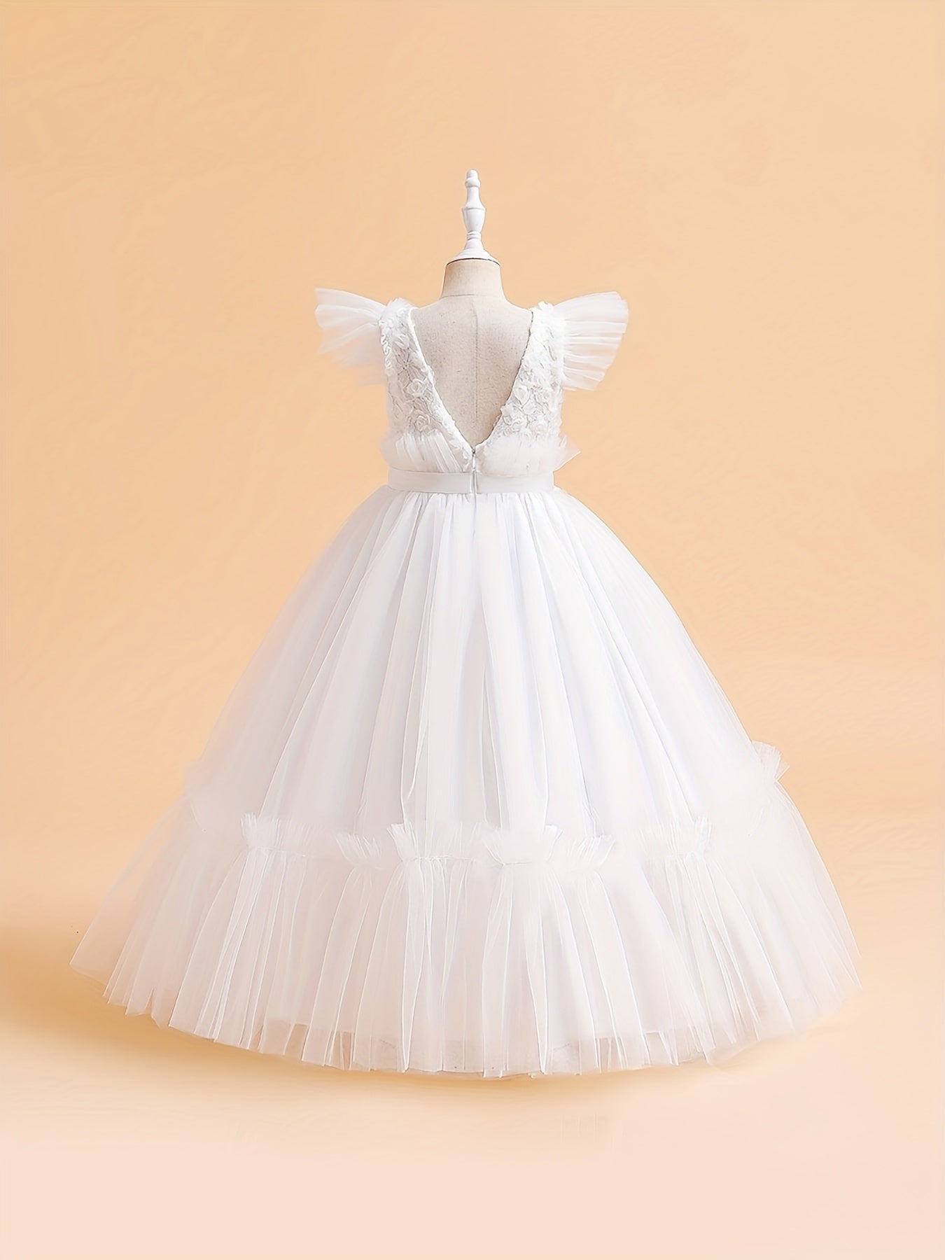 Girls Princess Tulle Formal Dress Flying Sleeve Costume