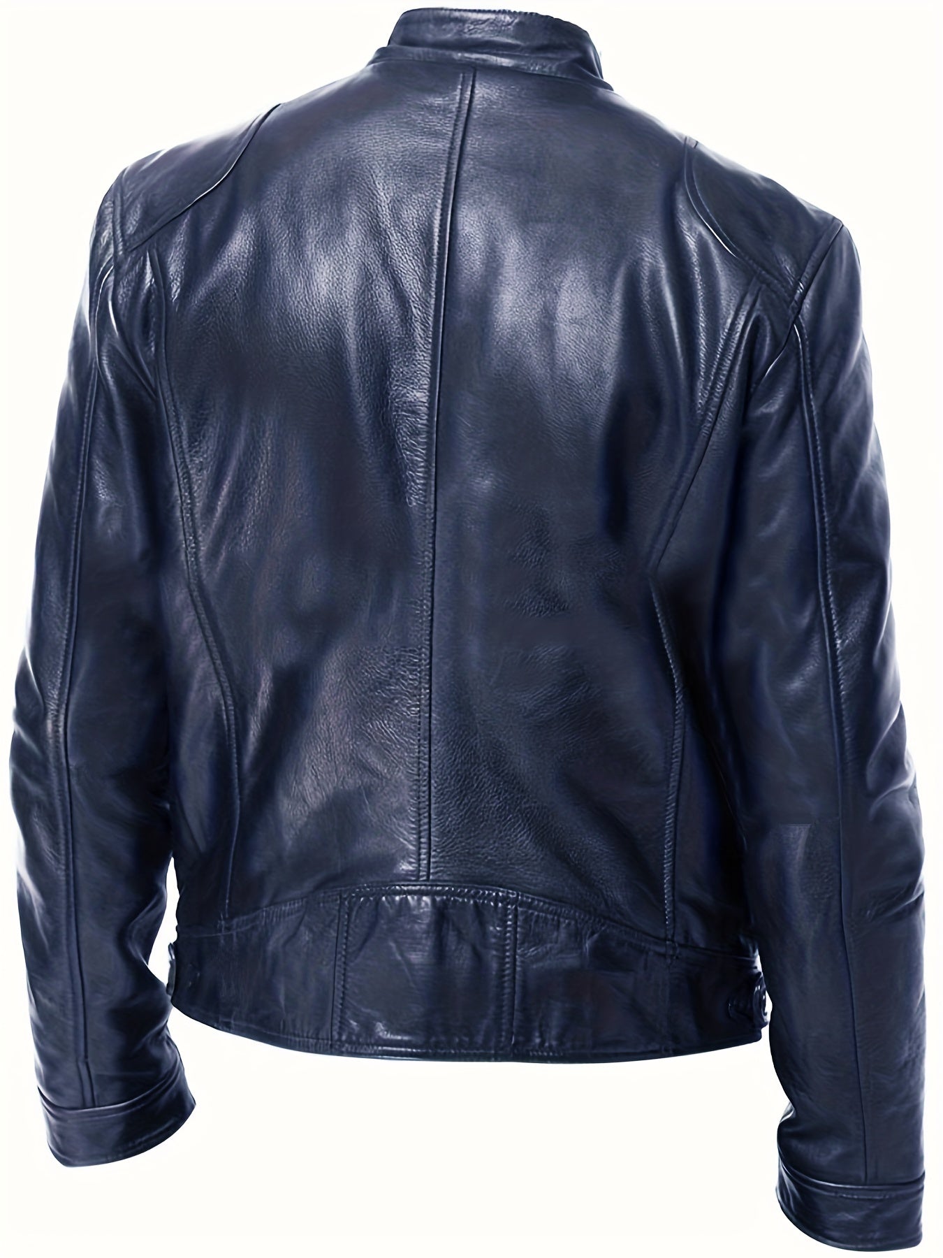 Men's Faux Leather Windbreaker Zipper Stand Collar PU Jacket