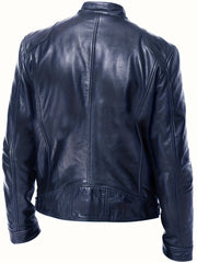 Men's Faux Leather Windbreaker Zipper Stand Collar PU Jacket