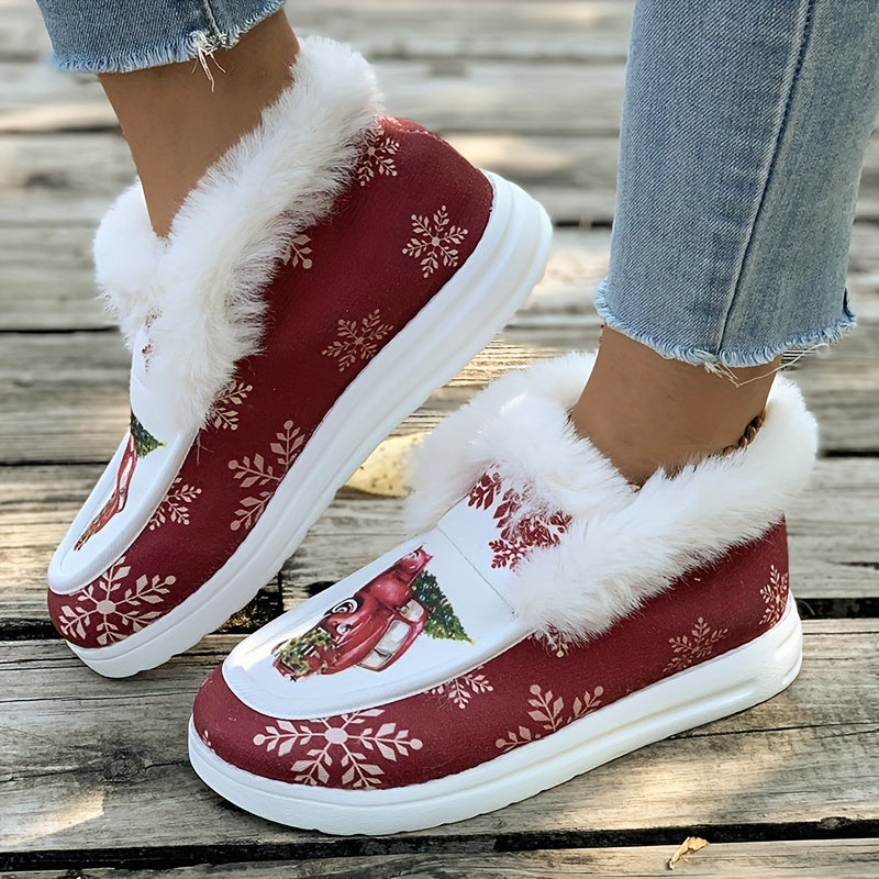 Snowflake Print Plush Lined Thermal Furry Snow Boots