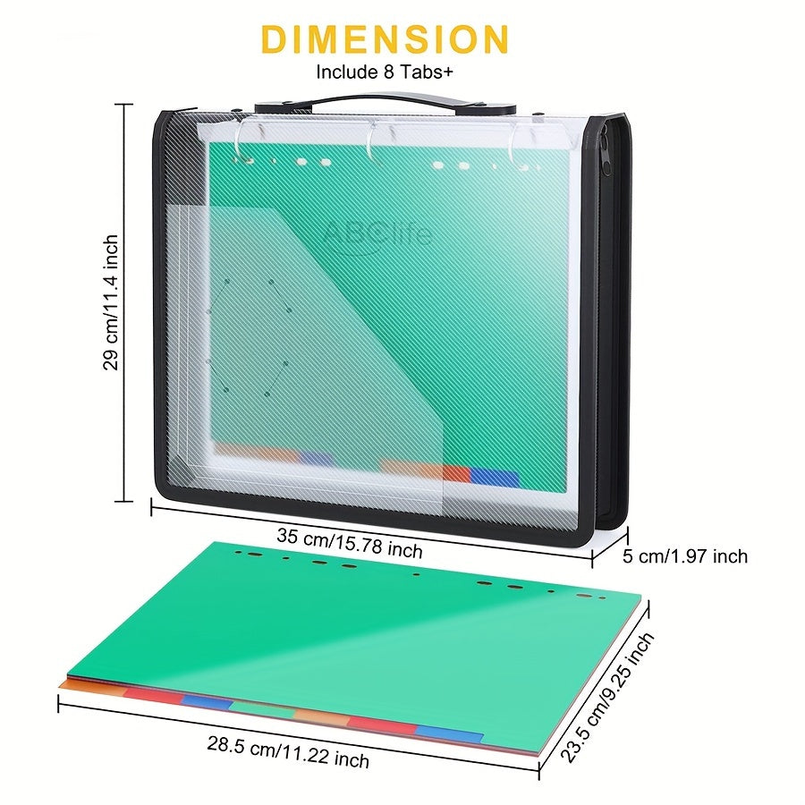 A4 Zipper Binder With 8 Dividers, Retractable Handle, Storage Bag