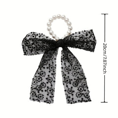 Lace Bow Faux Pearl Hair Tie Ribbon Hair Loop Hair Accessories