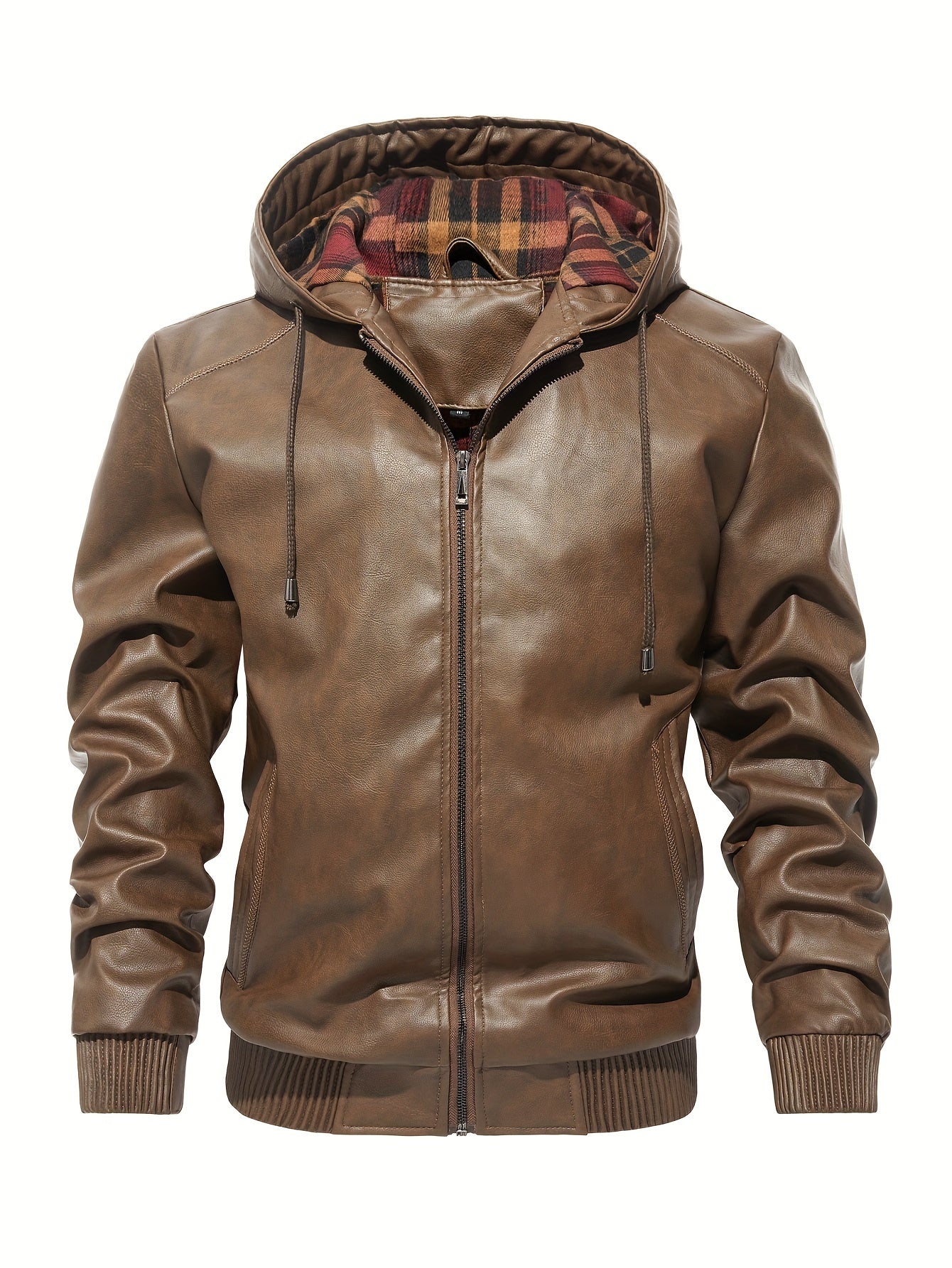 Men's Pu Leather Hooded Jacket Windproof Warm Thermal Jacket