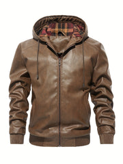Men's Pu Leather Hooded Jacket Windproof Warm Thermal Jacket