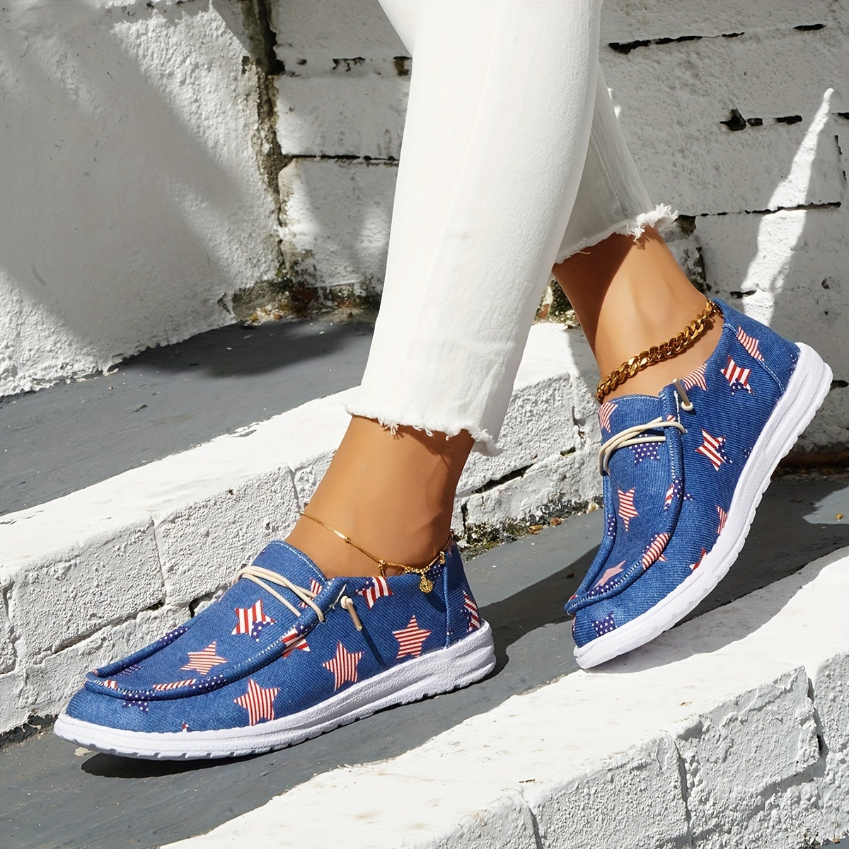 Women's Star Pattern Canvas Shoes Casual Lace Up Outdoor Shoes
