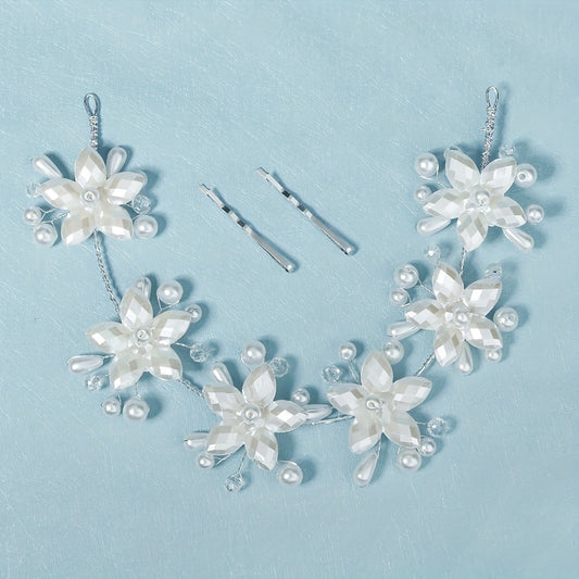 Acrylic Flower & Pearl Hair Clip Bridal Wedding Headwear