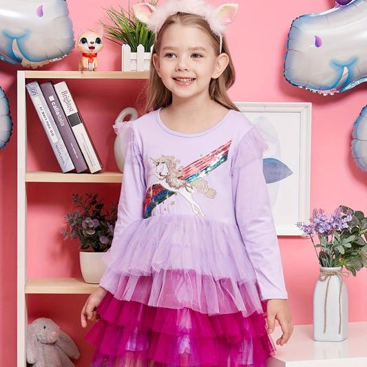 Girls Unicorn Party Princess Dress Long Sleeve Autumn Outfit