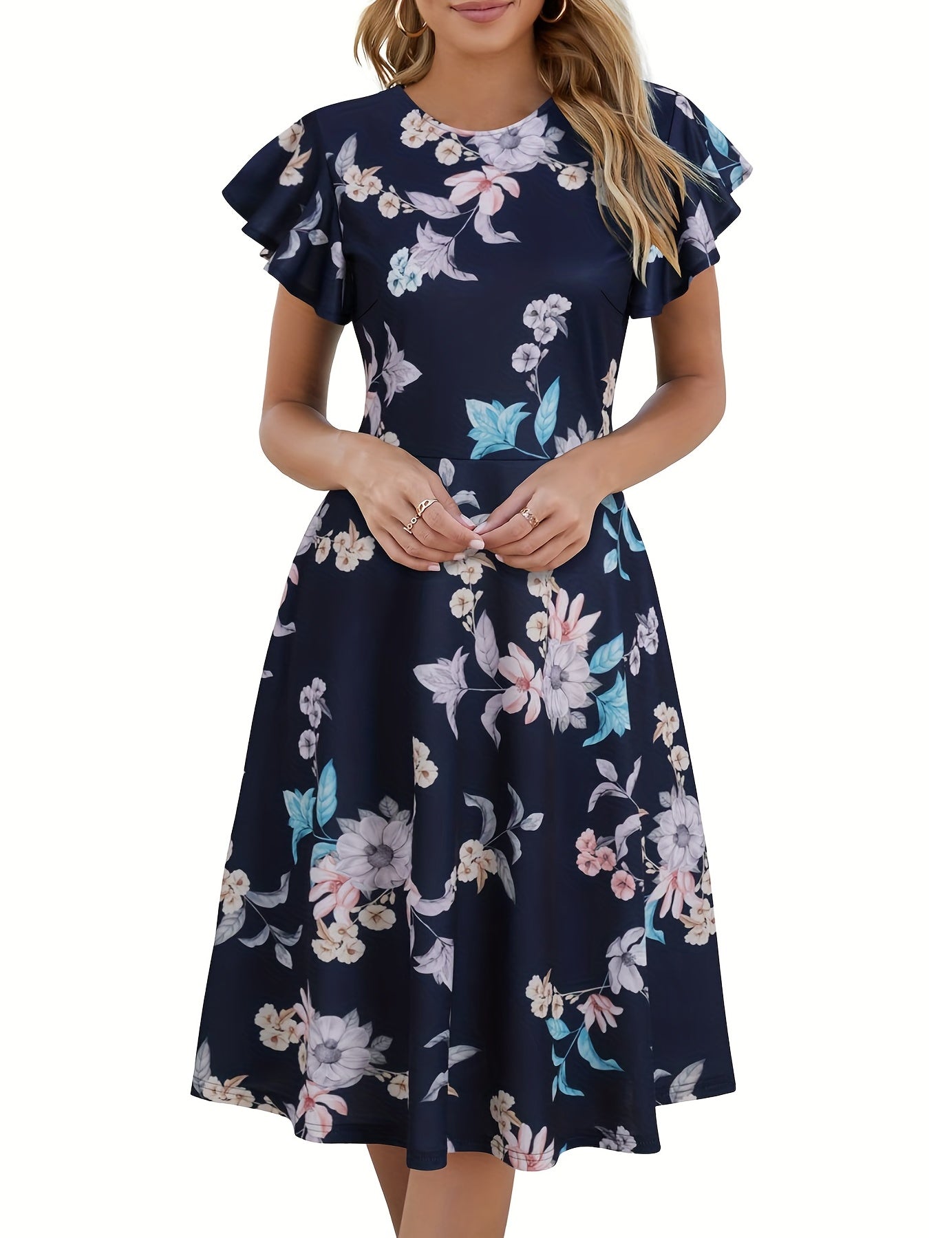 Ruffle Short Sleeve Cocktail Dress for Women