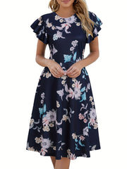Ruffle Short Sleeve Cocktail Dress for Women
