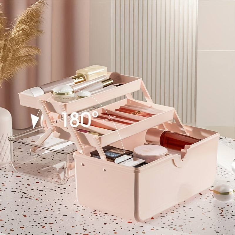 Large Capacity Makeup Storage Organizer with Transparent Cover & Handle