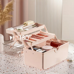 Large Capacity Makeup Storage Organizer with Transparent Cover & Handle