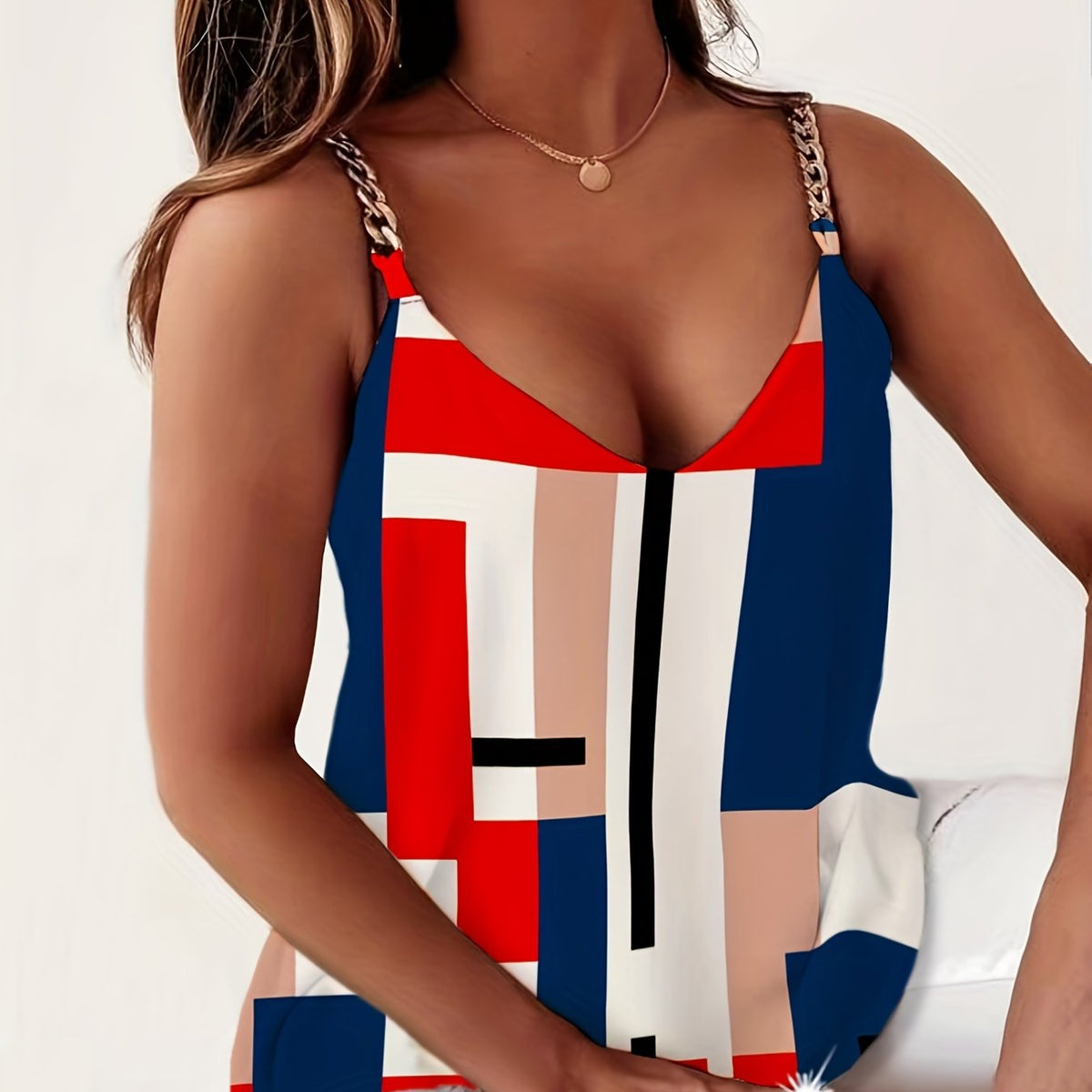 Casual V Neck Spaghetti Strap Top for Women