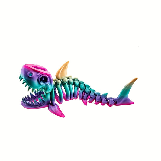 Colorful 3D Printed Shark Skeleton Statue with Flexible Joints