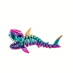 Colorful 3D Printed Shark Skeleton Statue with Flexible Joints