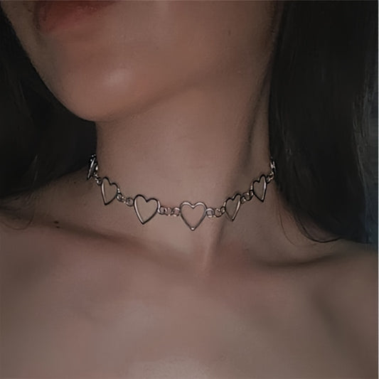 Hollow Sweet Love Heart Choker Bicolor Necklace