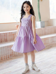 Girl's Lavender Cotton Dress Halter Sleeveless Princess Style Skirt