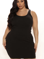  Solid Round Neck Tank Dress
