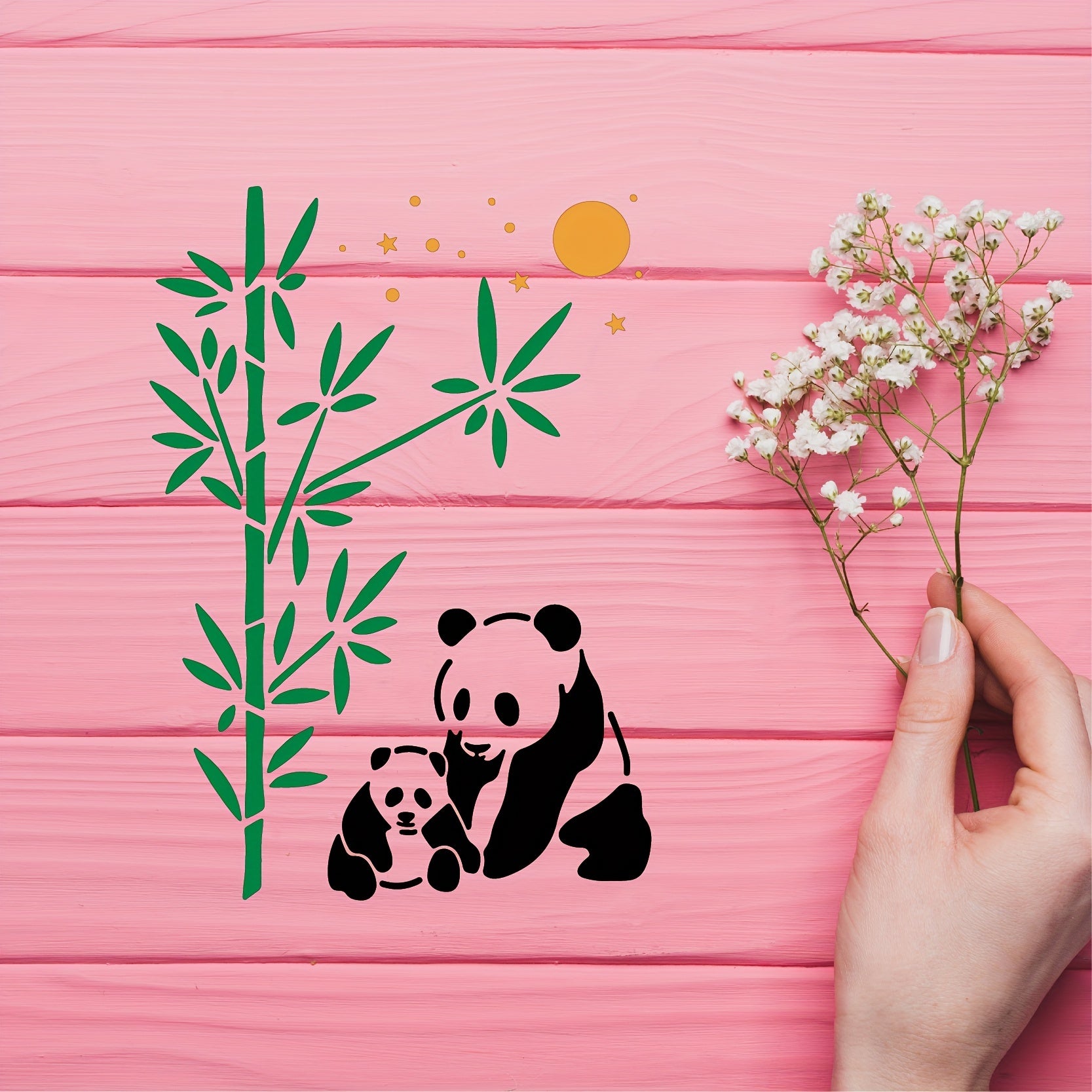 3pcs A4 Size Panda Mother Bamboo Stencils Wood Carving Scrapbooki
