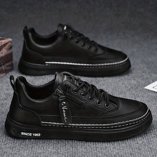 Men's Lace up Sneakers Side Zipper Casual Walking Shoes Breathable Skate Shoes