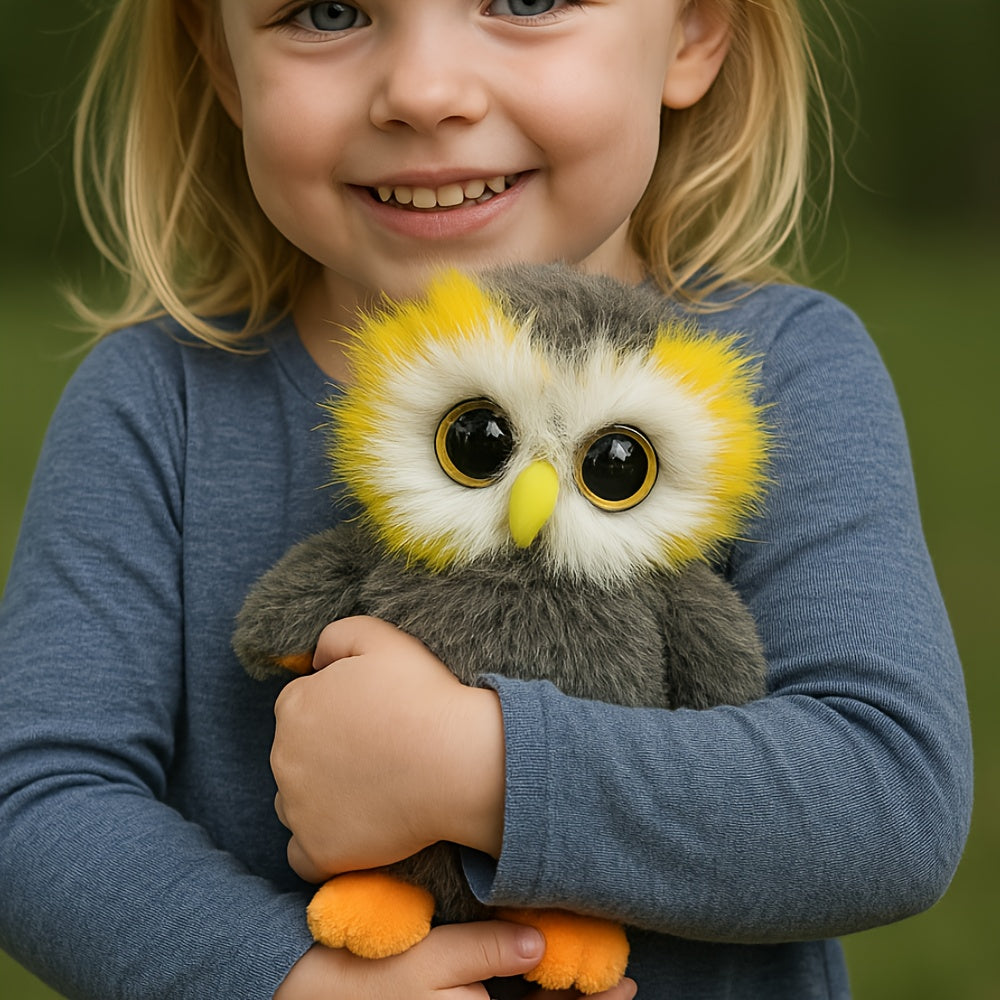 Owl Plush Doll with Expressive Eyes and Fluffy Feathers