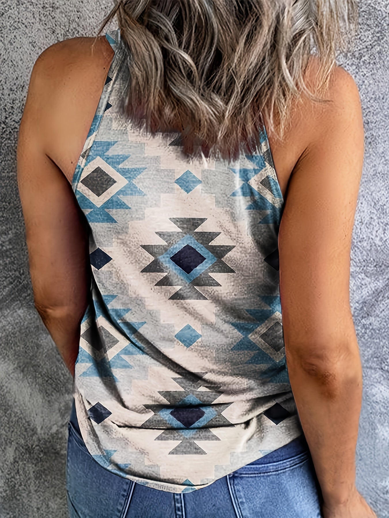  Southwestern Print Tank Top Round Neck Casual Slight Stretch