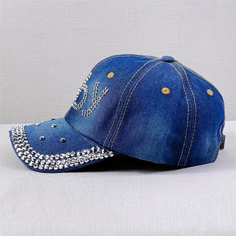 Rhinestone BABY Baseball Cap Denim Washed Distressed Dad Hat